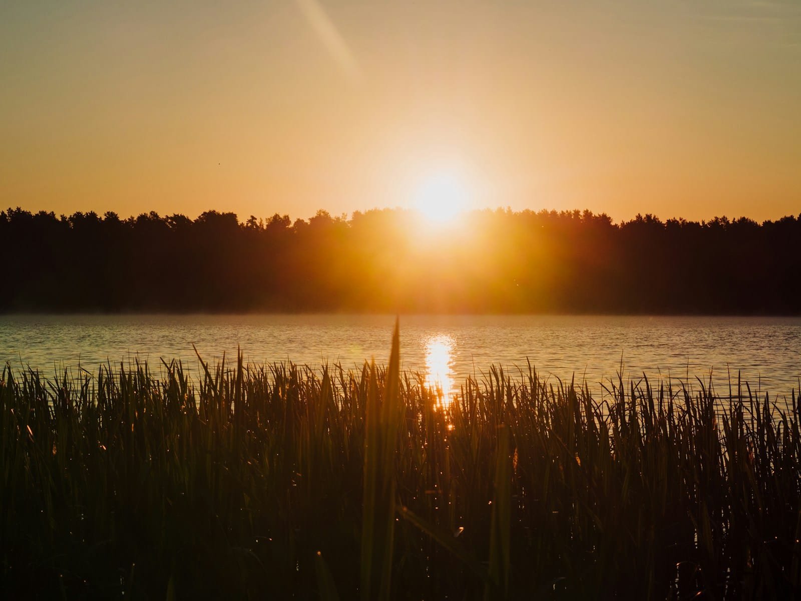 The sun is setting over a body of water